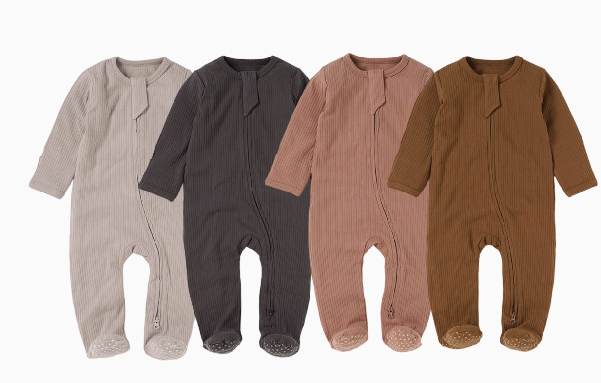 Boho Organic Cotton Ribbed Baby Footies.