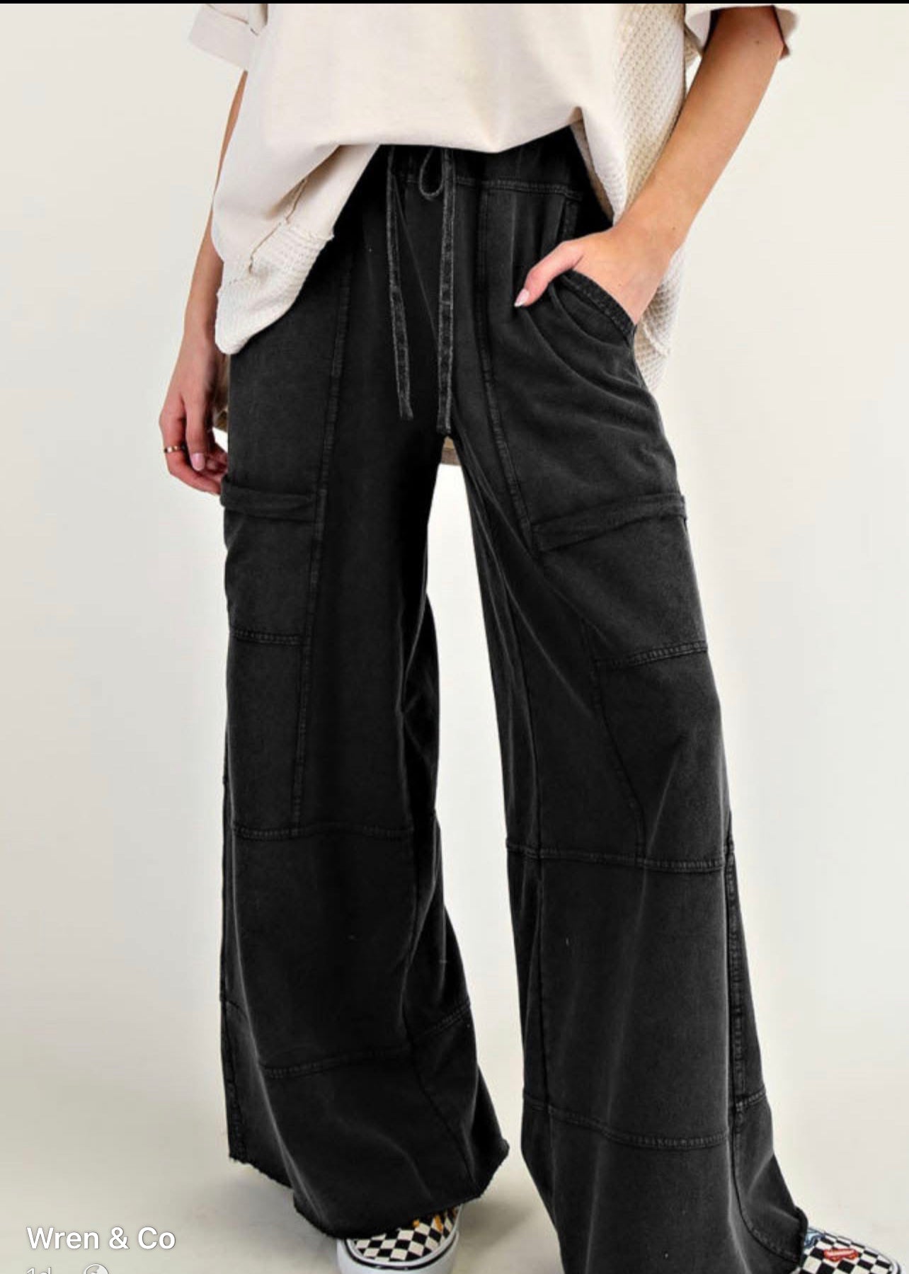 Black Mineral Wash Cargo Pants