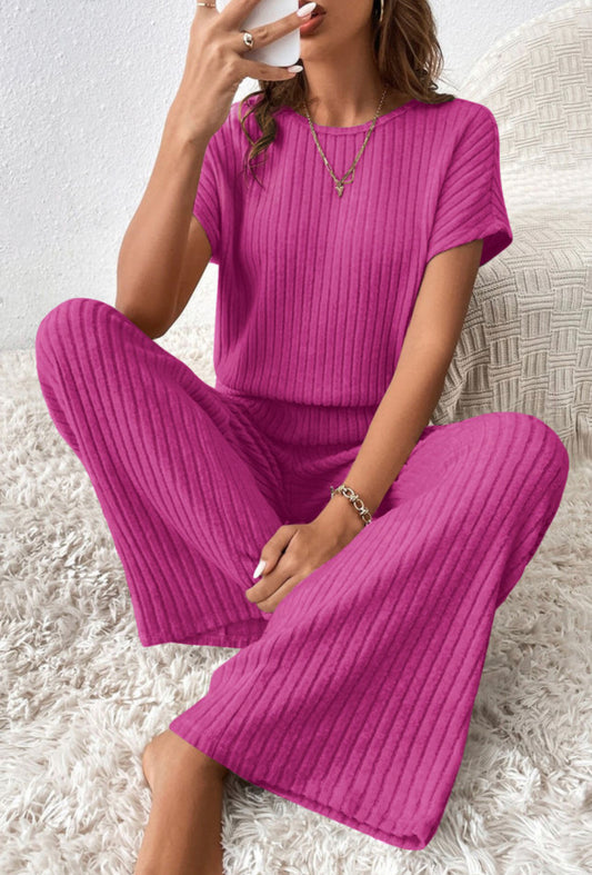 Rose Ribbed Wide Leg Jumpsuit