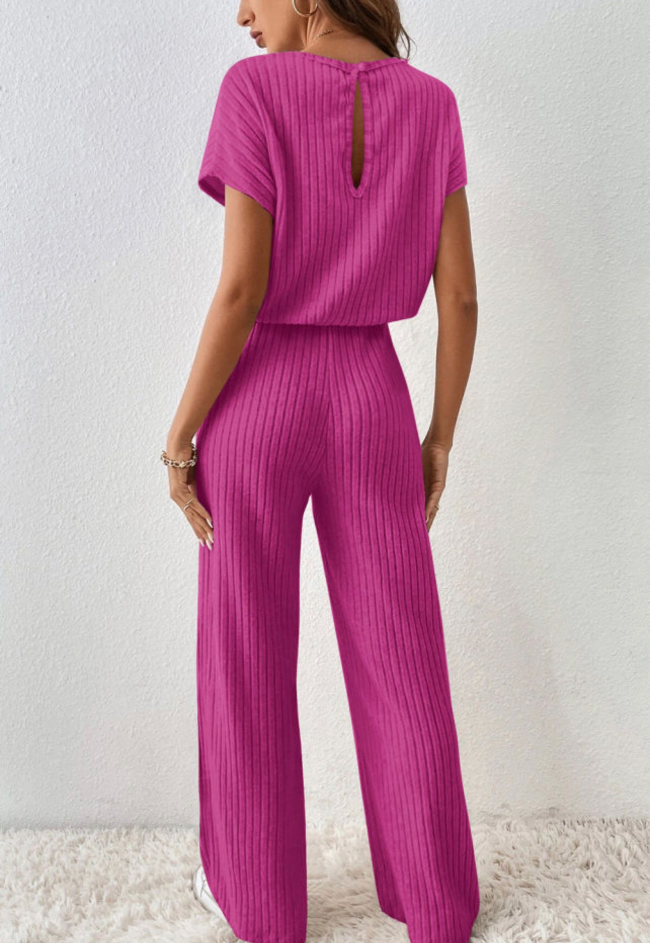 Rose Ribbed Wide Leg Jumpsuit