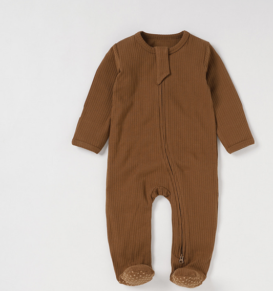 Boho Organic Cotton Ribbed Baby Footies.